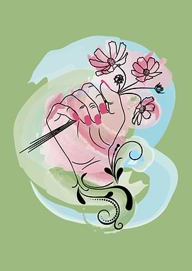 Bouquet of flowers in hand