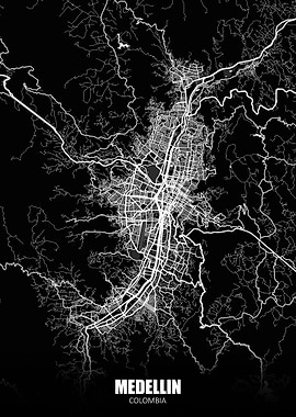 Medellin Colombia Dark Map