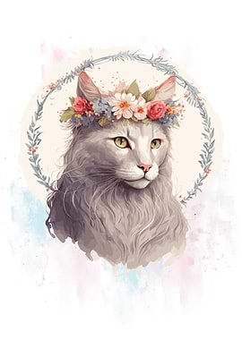 Floral Turkish Angora Cat