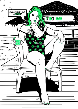 Comic babe at the beach