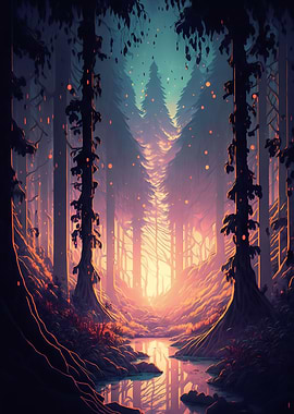 Sunset in forest