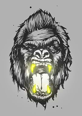 Gorilla bared golden fangs