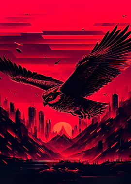 Synthwave City Eagle Owl