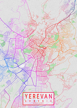 Yerevan City Map Colorful