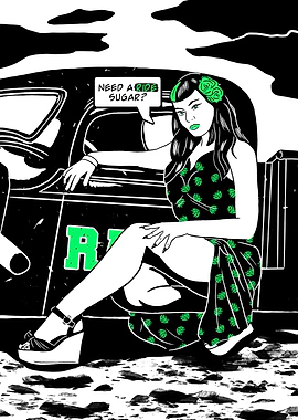 sexy pinup babe with car