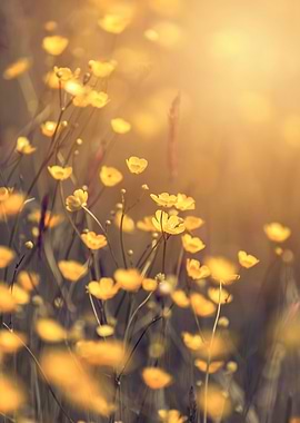 Blooming field buttercups