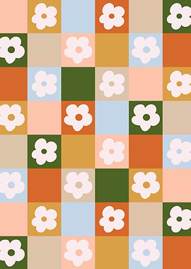 Retro Check Flowers 3