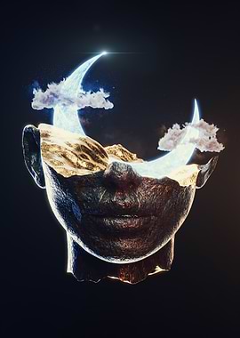 Woman Moon Face Space Art