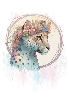 Flower Crown Cheetah Art