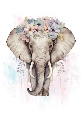 Watercolor Flower Elephant