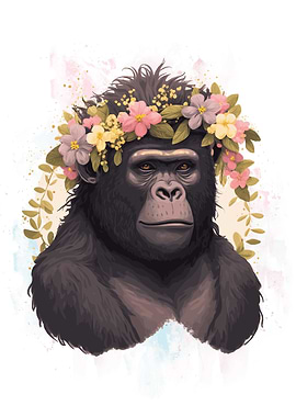 Flower Gorilla Watercolor
