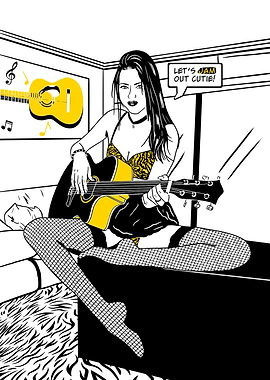 Comic girl playing guitar