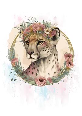 Floral Watercolor Cheetah