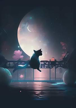 Cat Moon and Stars Animal
