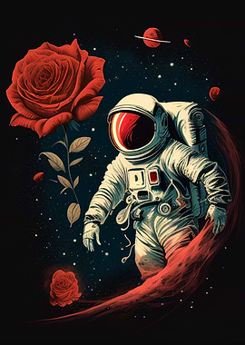 Astronaut Red Flower