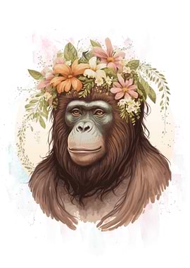 Watercolor Orangutan Art