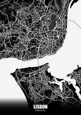Lisbon Portugal Dark Map