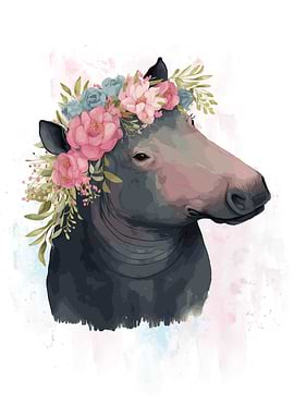 Floral Watercolor Tapir