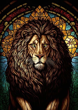 Stained Glass Lion Art 1