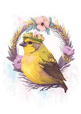 Floral Yellow Canary Bird