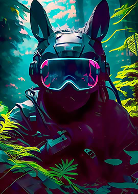 Rabbit warrior in forest