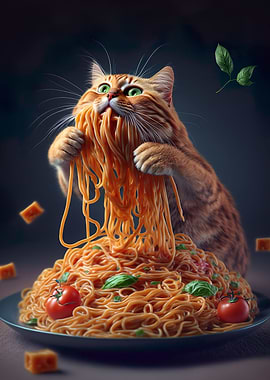 Cat Eating Spaghetti