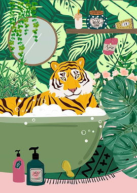 Tiger in bathroom