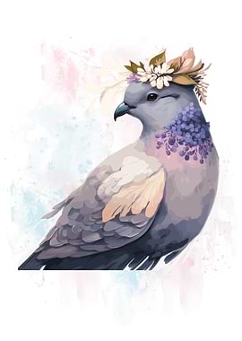 Floral Watercolor Dove