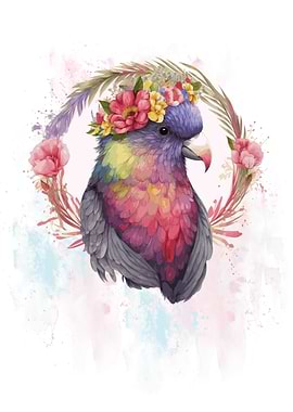 Floral Lory Bird Painting