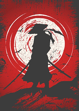 Japan Samurai Poster Red