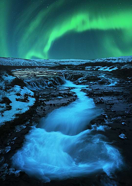 Aurora Above Bruarfoss
