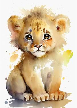 Watercolor Little Lion