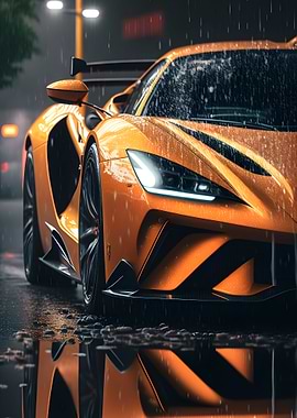 Supercar in rain