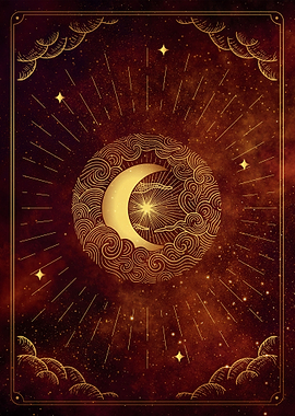 Tarot moon in the clouds