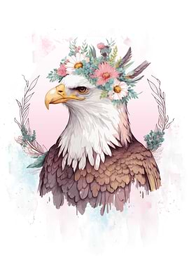Floral Bald Eagle Painting