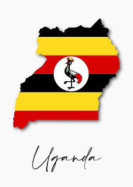 Uganda Country Map Flag