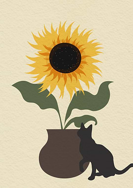 Cat and sunflower