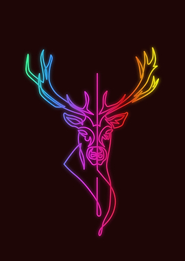 Deer Head Neon One Lines