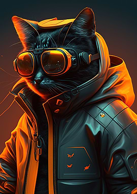 Black cat with orange VR