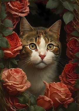 Cat In Roses