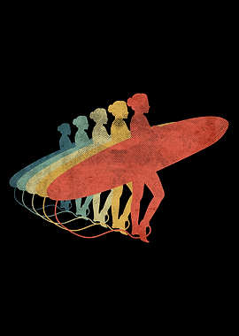 Surfing Board Girl Retro