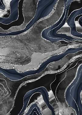 Navy Blue Black Marble 2