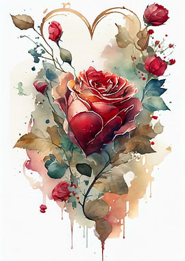 Watercolor Rose Heart