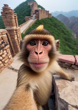 Monkey selfie Chinese Wall