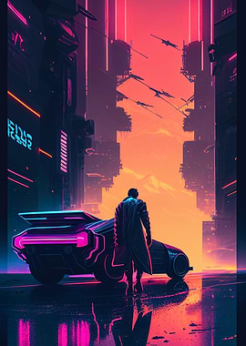 Cyberpunk Scene with Car