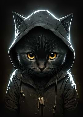 Black Cat with a Hoodie