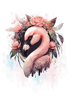 Floral Pink Flamingo