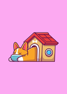 Cute Corgi Wearing Mask