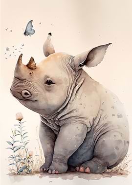 Cute Baby Rhino Painting