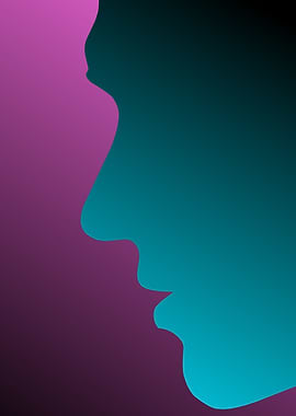 Man face blue and pink